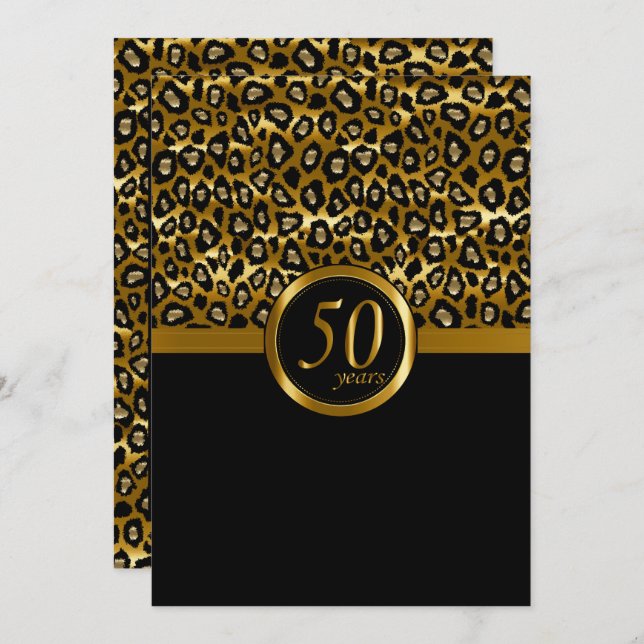 50th Golden Year Leopard Pattern Anniversary Invitation (Front/Back)