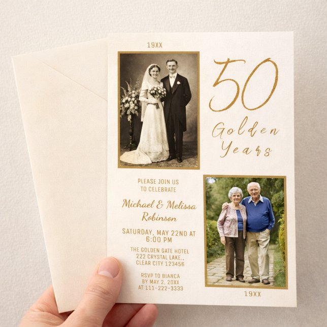50th Golden Years Photo Anniversary  Magnetic Invitation (Elegant 50th anniversary magnetic invitation with photo keepsake design)