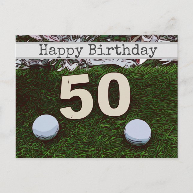 50th Golf birthday card with golf ball (Front)