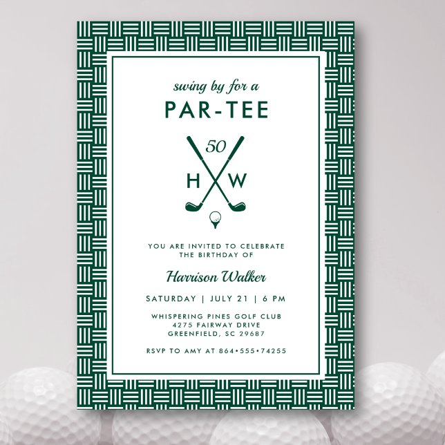 50th Golf Birthday Party Adult Any Age Green White Invitation (Golf birthday invitation for any age or a retirement party. Fully customizable. )