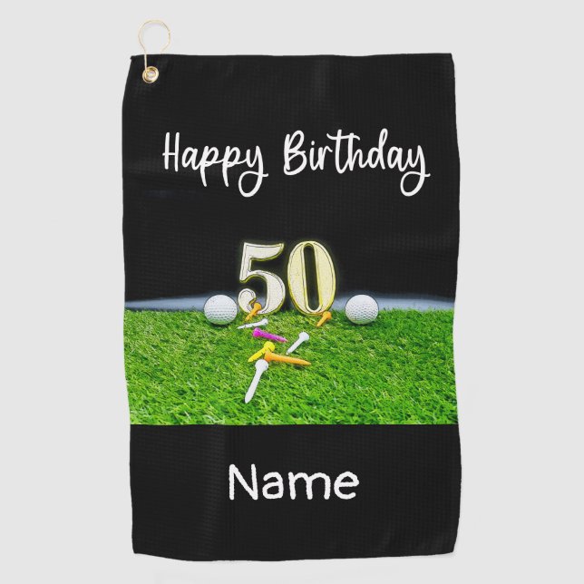 50th Golf birthday to golfer with balls and tees  Towel (Front)