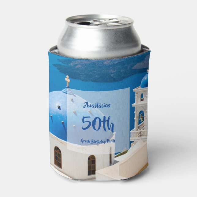 50th Greek Birthday Party personalised Can Cooler (Can Front)