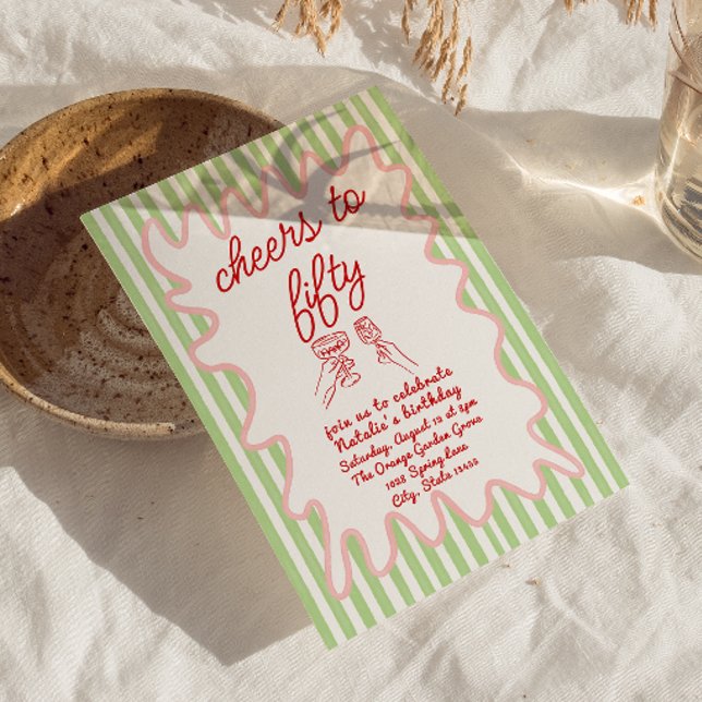 50th Hand Drawn Colourful Stripes Fifty Birthday Invitation (Creator Uploaded)