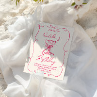 50th Hand Drawn Pink Bow Martini Doddle Birthday