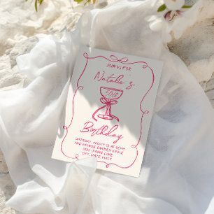 50th Hand Drawn Pink Bow Martini Doddle Birthday  Invitation