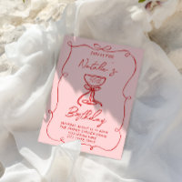 50th Hand Drawn Red Bow Martini Fifty Birthday