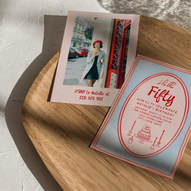 50th Hand Painted Photo Quirky Frame Pink Birthday Invitation (Creator Uploaded)