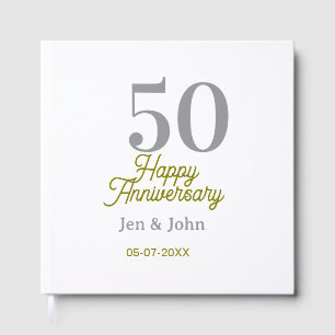 50th happy anniversary name date silver gold date guest book