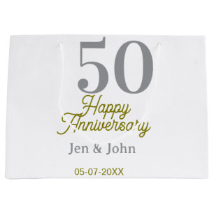 50th happy anniversary name date silver gold date large gift bag