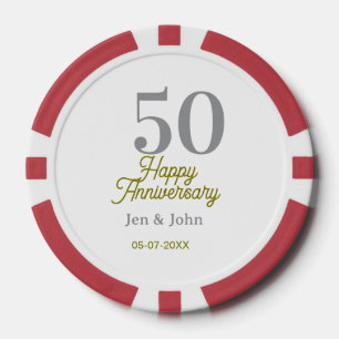 50th happy anniversary name date silver gold date poker chips
