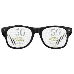50th happy anniversary name date silver gold date retro sunglasses