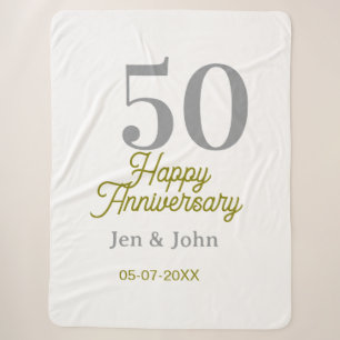 50th happy anniversary name date silver gold date  sherpa blanket