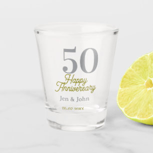 50th happy anniversary name date silver gold date shot glass