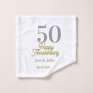 50th happy anniversary name date silver gold date  wash cloth