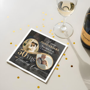 50th Happy Anniversary Then & Now Gold Infinity Napkin
