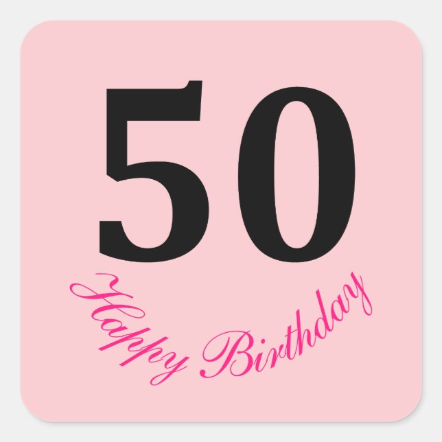 50th Happy Birthday Blush Pink Fifty  Custom Cute Square Sticker (Front)