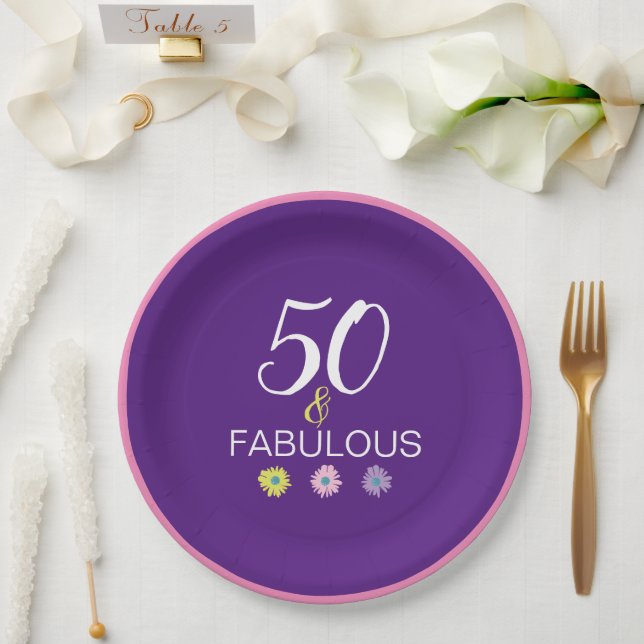 50th Happy Birthday Fabulous Daisy Milestone Paper Plate (Wedding)