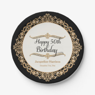 50th Happy Birthday Party Celebration Jewel Look Paper Plate