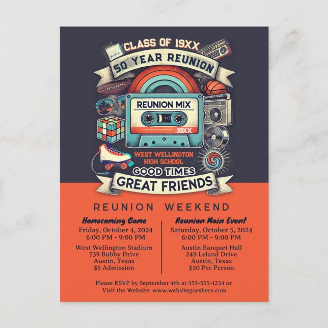 50th High School Reunion Retro Throwback Postcard (Front)