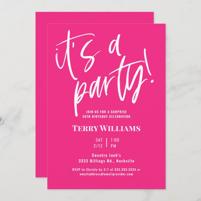 50th Hot Pink Surprise Birthday Party Invitation (Front/Back)