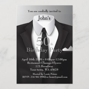 50th,Invitation Man, any age,tuxedo,suit,tie,black Invitation