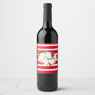 50th Italian Lemon Botanical Red White Stripe  Wine Label