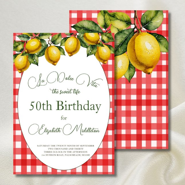 50th Italian Theme Lemon Red White Pattern  Invitation (Creator Uploaded)