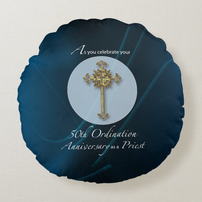 50th Jubilee Ordination Anniversary of Priest Round Cushion (Front)