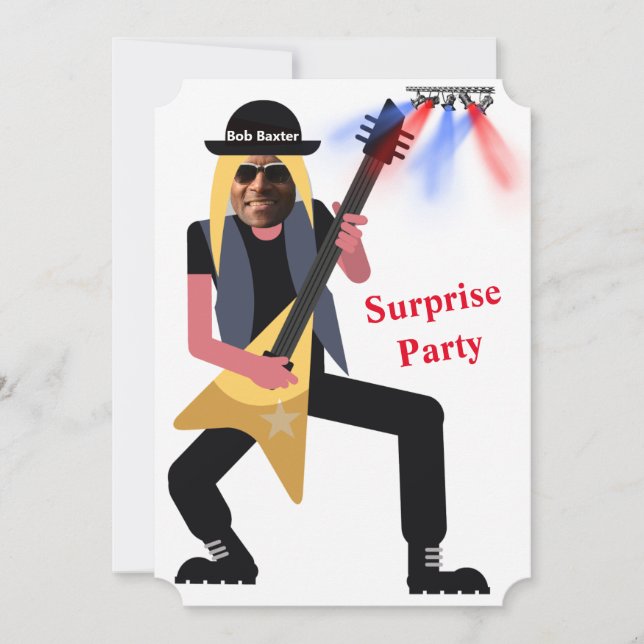 50th Mens 🎸🤣 Rockstar Birthday Guitar Funky Fun  Invitation (Front)