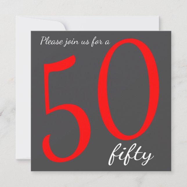 50th Milestone Birthday Party  | DIY Text | Red Invitation (Front)