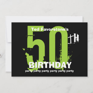 50th Modern Birthday Party Green and Black W1507 Invitation