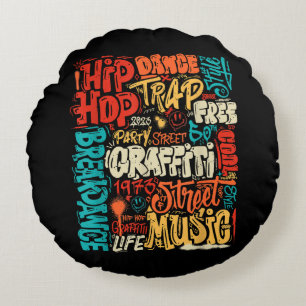 50th Music And Hip hop Graffiti Cassette Vintage R Round Cushion