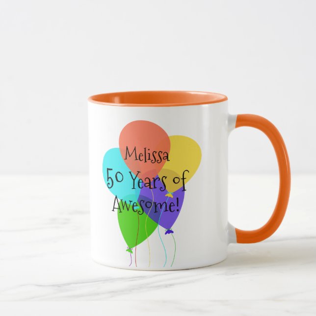 50th or Any Age Personalised Name Birthday Gift Mug (Right)