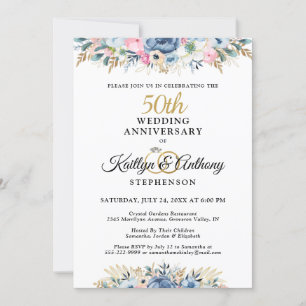 50th or Any Anniversary Elegant Floral Gold Invitation