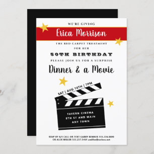 50th or Any Birthday Surprise Dinner & Movie Party Invitation