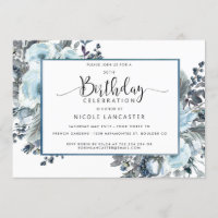 50th (or other) Unique Blue Floral Birthday