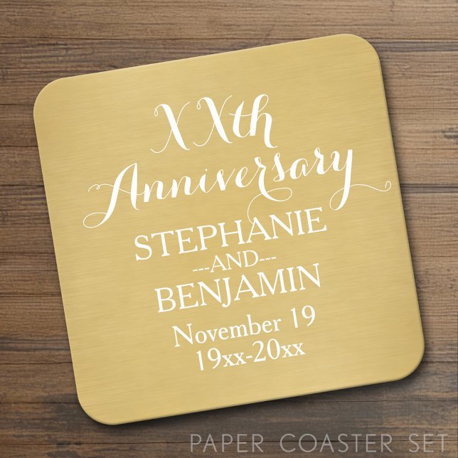 50th or Other Wedding Anniversary Personalised Square Paper Coaster (Custom Coaster Set)