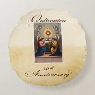 50th Ordination Anniversary Angels at Altar Round Cushion
