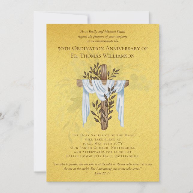 50th Ordination Anniversary Invitation Golden (Front)