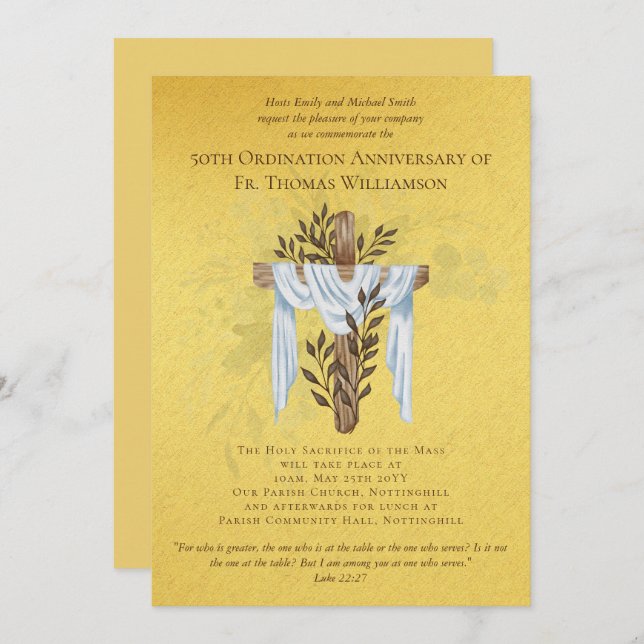 50th Ordination Anniversary Invitation Golden (Front/Back)