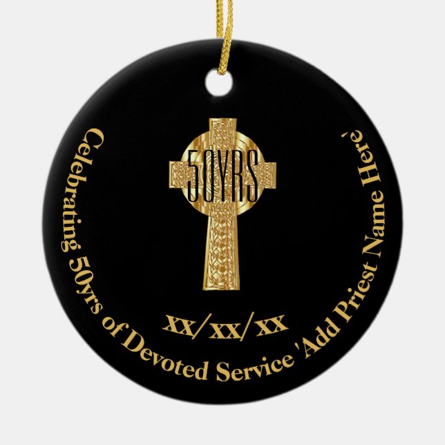50th Ordination Anniversary Priest Golden Jubilee Ceramic Ornament (Front)