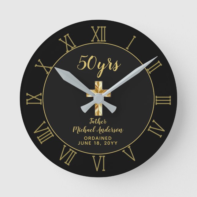 50th Ordination Anniversary Priest Golden Jubilee Round Clock (Front)