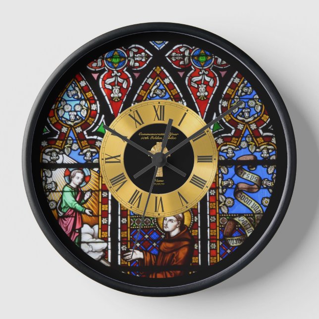 50th Ordination Anniversary Stained Glass Golden L Clock (Front)