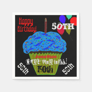 50th Over the Hill Personalised Blue Cupcake Napkin