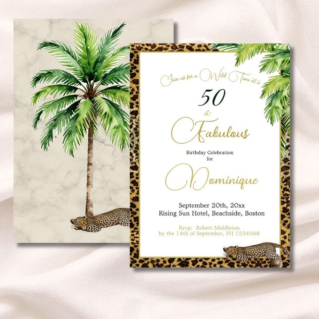 50th Palm Leopard Print Wild Birthday Invitation (Creator Uploaded)