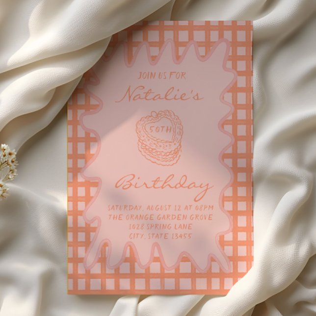 50th Peach Hand Drawn Wavy Frame Birthday  Invitation (Creator Uploaded)