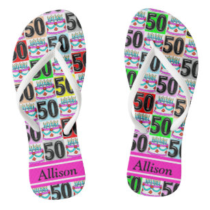 50TH PERSONALIZED BIRTHDAY CAKE FLIP FLOPS