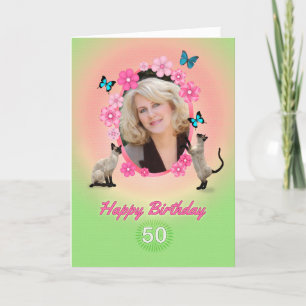 50th photo card with cats and butterflies,