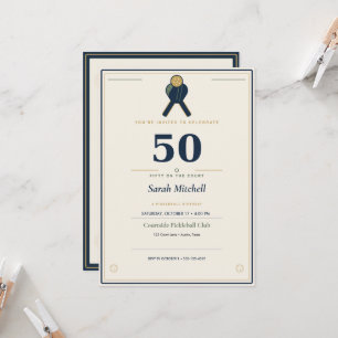 50th Pickleball Birthday Invitation   Navy Gold