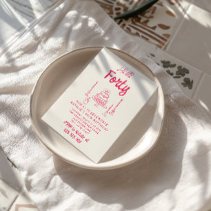 50th Pink Hand Drawn Cake Hello Fifty Birthday  Invitation